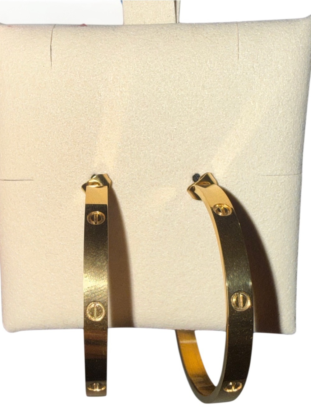 Gold Tone Hoop Earrings Screw Detail Statement Chunky Fashion Jewelry - Picture 3 of 5